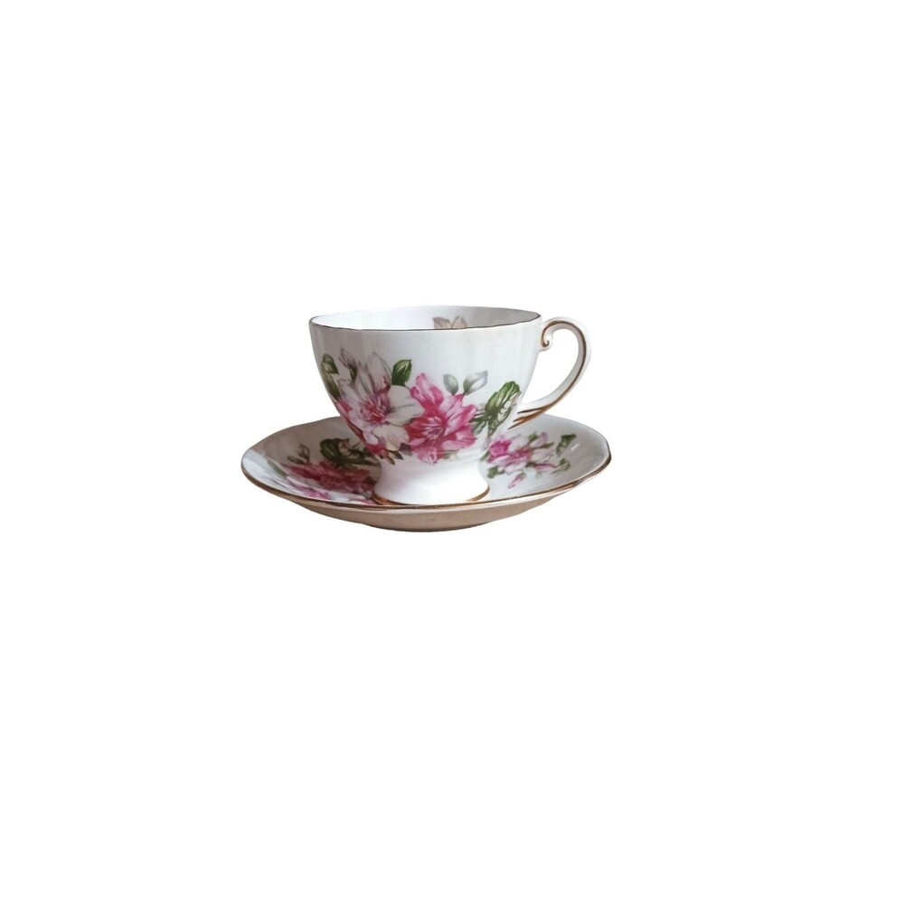 Royal Standard "Ramona" Cup & Saucer w/ Pink Azaleas Fine Bone China England